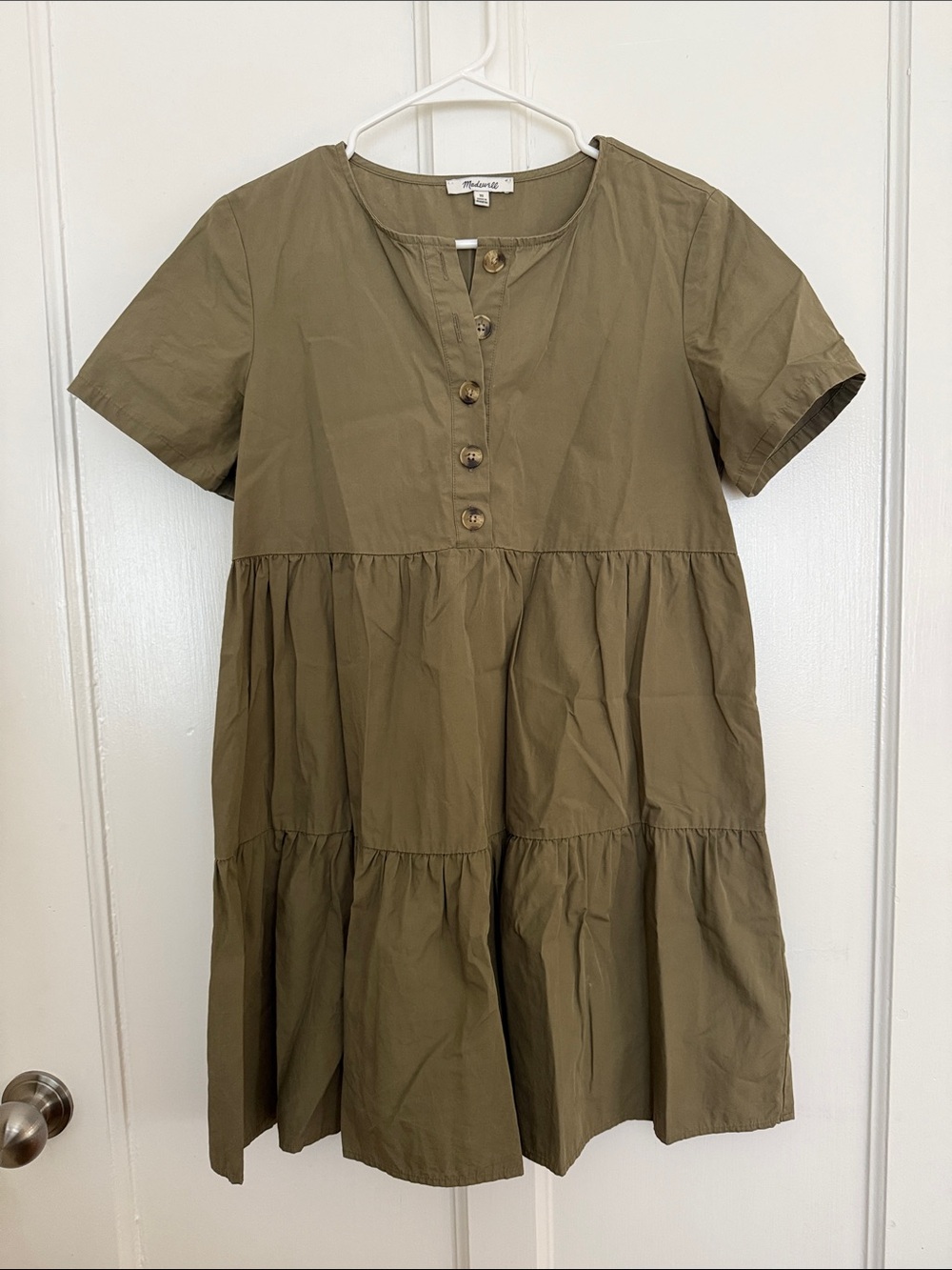 Madewell Olive Tiered Button-Front Mini Dress